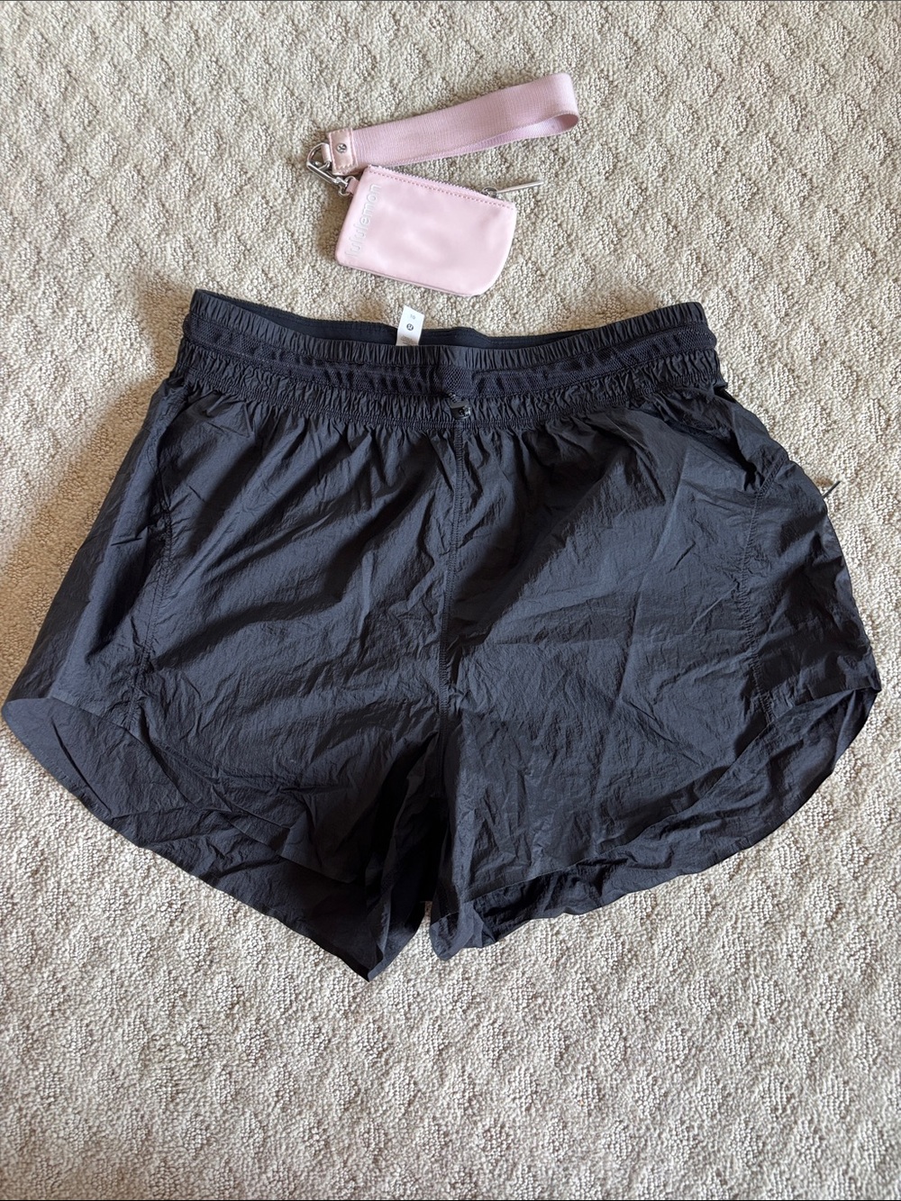 Lululemon Women's Black Athletic Shorts w/ Pink Lululemon Wristlet